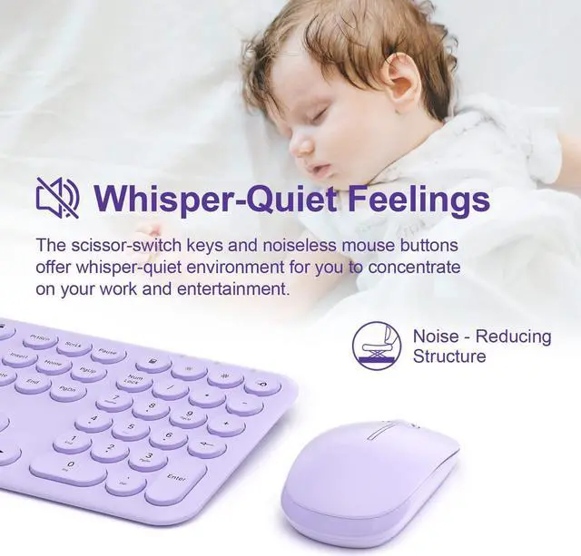 Alt view image 5 of 5 - Mobifice Cute Keyboard and Mouse Wireless for PC Computer/Laptop/Windows/Mac/Tablets, Ultra-Thin 2.4GHz USB Cordless Full-Sized Silent Retro Computer Keyboard Mouse Combo (Purple)