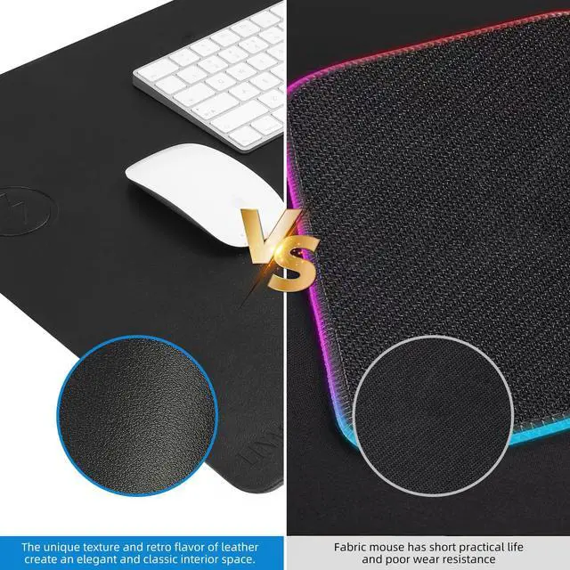 Alt view image 2 of 5 - Wireless Charging Mouse Pad with for Desktop Charging Large Desk Mat 36"x17" Waterproof Black Leather Computer Mat Mousepad Non-Slip Protector on Top of Desks for Keyboard and Mouse(Black-L)