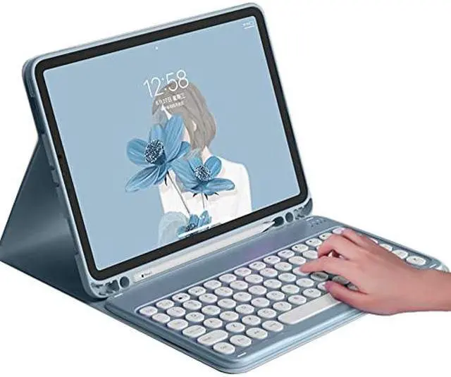 Main image of HENGHUI Keyboard Case for Galaxy Tab S9 11 inch Cute Round Key Color Keyboard Wireless Detachable BT Keyboard Cover with S Pen Holder (MistyBlue)