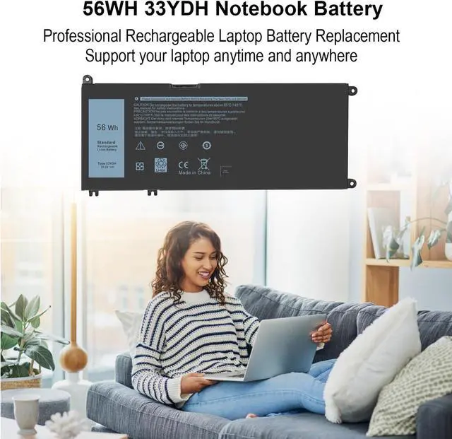 Alt view image 5 of 5 - 56WH 33YDH Battery for Dell Inspiron 17 7000 7773 7778 7779 7786 2-in-1 15 7577 G3 15 3579 3779 G5 15 5587 G7 15 7588 Latitude 13 3000 3380 15 3580 3590 14 3490 Vostro 7570 7580 033YDH PVHT1 0PVHT1
