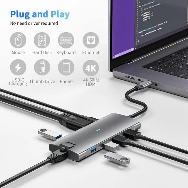 Alt view image 2 of 5 - USB C Docking Station 10Gbps,USB 3.2 Gen 2 10Gbps Data Port,8 in 1 USB C Hub w/ 4K@60Hz HDMI,Gigabit Ethernet,PD 100W,USB-C 3.2 10Gbps Data,Dock for MacBook Pro/Air iPad Pro M2 M1,Surface Pro,XPS
