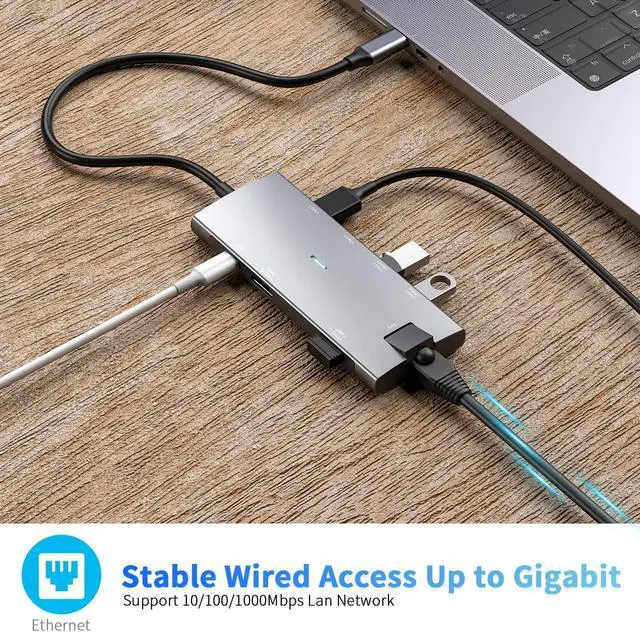 Alt view image 4 of 5 - USB C Docking Station 10Gbps,USB 3.2 Gen 2 10Gbps Data Port,8 in 1 USB C Hub w/ 4K@60Hz HDMI,Gigabit Ethernet,PD 100W,USB-C 3.2 10Gbps Data,Dock for MacBook Pro/Air iPad Pro M2 M1,Surface Pro,XPS