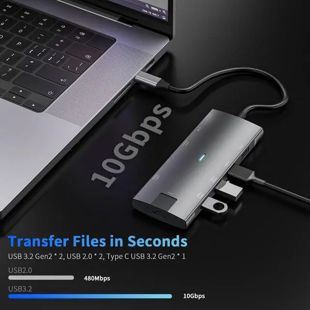 Alt view image 5 of 5 - USB C Docking Station 10Gbps,USB 3.2 Gen 2 10Gbps Data Port,8 in 1 USB C Hub w/ 4K@60Hz HDMI,Gigabit Ethernet,PD 100W,USB-C 3.2 10Gbps Data,Dock for MacBook Pro/Air iPad Pro M2 M1,Surface Pro,XPS