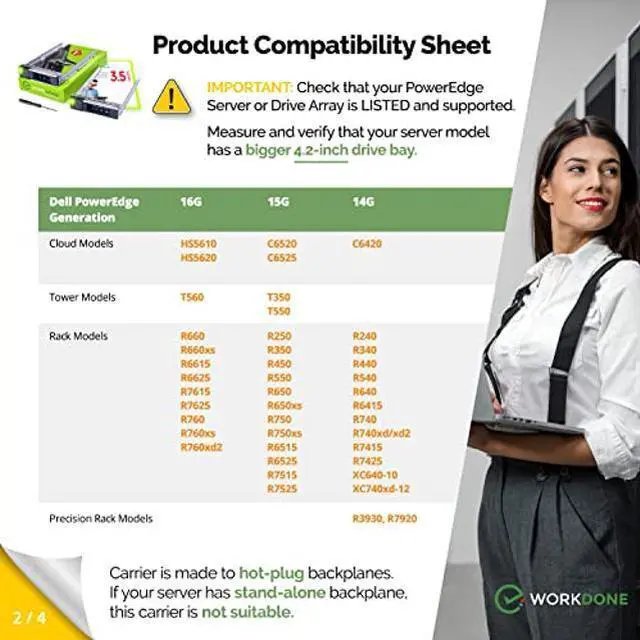 Alt view image 3 of 5 - WORKDONE 2-Pack 3.5 inch Drive Caddy - Compatible for PowerEdge - 14th Gen R340 R440 R540 R640 R740 R740xd2 R6415 R7415 R7425 XC640-10 XC740xd-12 R650xs R750xs - Hot Swap Tray - with Setup Manual