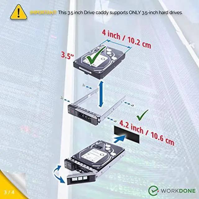Alt view image 4 of 5 - WORKDONE 2-Pack 3.5 inch Drive Caddy - Compatible for PowerEdge - 14th Gen R340 R440 R540 R640 R740 R740xd2 R6415 R7415 R7425 XC640-10 XC740xd-12 R650xs R750xs - Hot Swap Tray - with Setup Manual