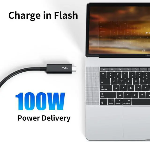 Alt view image 3 of 5 - Active Thunderbolt 3 Cable 6.6ft/ 2M, USB-C to USB-C Cable with 100W Charging/ 40Gbps Data Sync and 5K/4K @60Hz, Compatible with Type-C Mac Books, iPad Pro 2021/22, Dell, Docking, SSD, Hub and more