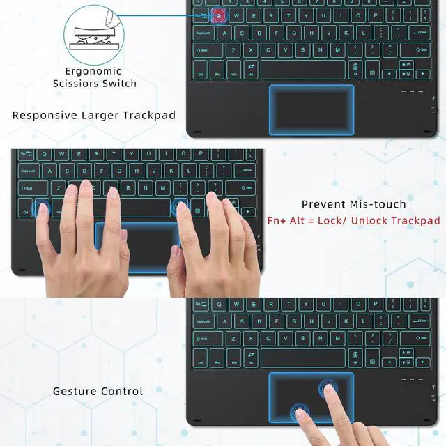 Alt view image 4 of 5 - Qulose Keyboard Case for Surface Go (3/2/1) - Black, 7 Color Backlight, Magnetic Detachable, Rechargeable Bluetooth Keyboard with Trackpad