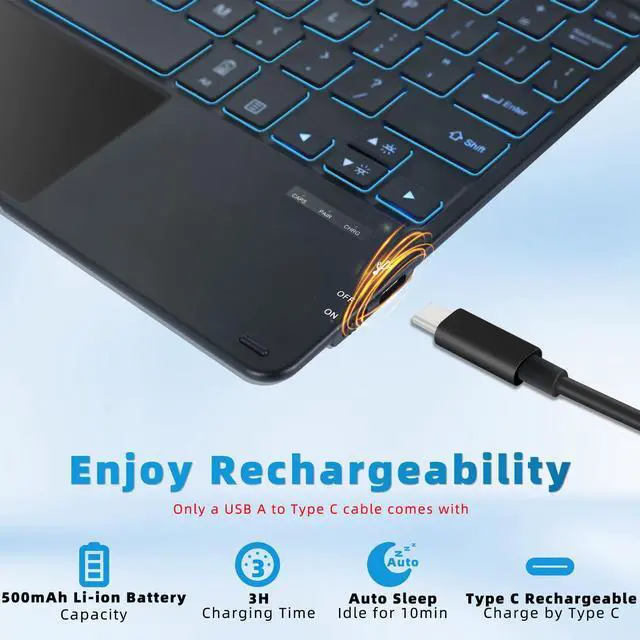 Alt view image 5 of 5 - Qulose Keyboard Case for Surface Go (3/2/1) - Black, 7 Color Backlight, Magnetic Detachable, Rechargeable Bluetooth Keyboard with Trackpad