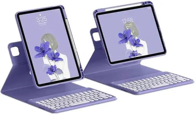 Main image of SENLAN Rotatable iPad 10 Keyboard Case Magnet Detachable Transparent Back Cover with Pencil Holder Horizontal/Vertical Stand (iPad 10th Gen 2022, Purple Gray)