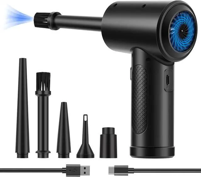 Main image of Compressed Air Duster,Fulljion 3-Gear to 51000RPM Electric Air Duster Portable Air Blower with LED Light, 6000mAhRechargeable Cordless Air Duster for Computer Keyboard Fast Charge(Black)