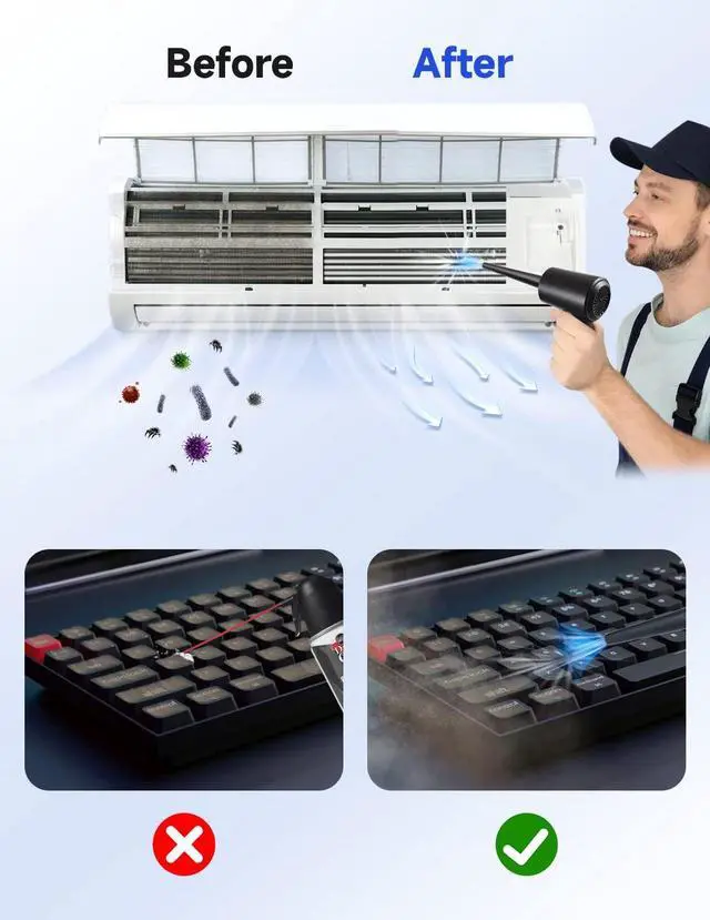 Alt view image 2 of 5 - Compressed Air Duster,Fulljion 3-Gear to 51000RPM Electric Air Duster Portable Air Blower with LED Light, 6000mAhRechargeable Cordless Air Duster for Computer Keyboard Fast Charge(Black)