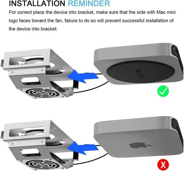 Alt view image 4 of 5 - Mac mini Cooling Fan Mount, IFCASE Behind Monitor, Under Desk, Wall Mount Cooling Fan Stand for Mac mini 2010 to 2023 M2, Compatible VESA Holder with Anti-Scratch Pad (Silver)