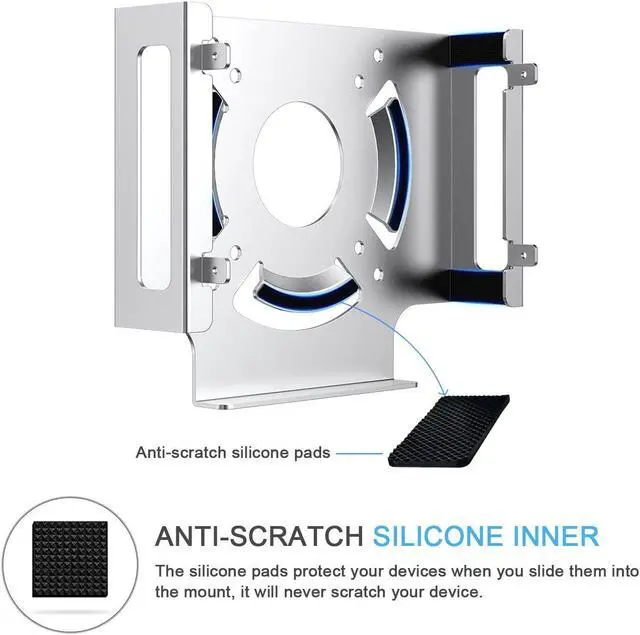 Alt view image 5 of 5 - Mac mini Cooling Fan Mount, IFCASE Behind Monitor, Under Desk, Wall Mount Cooling Fan Stand for Mac mini 2010 to 2023 M2, Compatible VESA Holder with Anti-Scratch Pad (Silver)