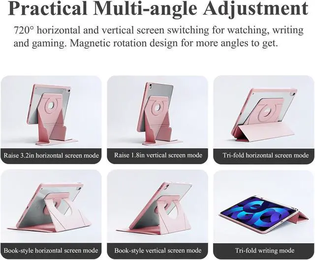 Alt view image 3 of 5 - LIZIMANDU Rotating Case for ipad 10th Generation Case, Dechable ipad Case 10.9 inch with Foldable Magnetic Stand, Auto Sleep/Wake(1-Pink)