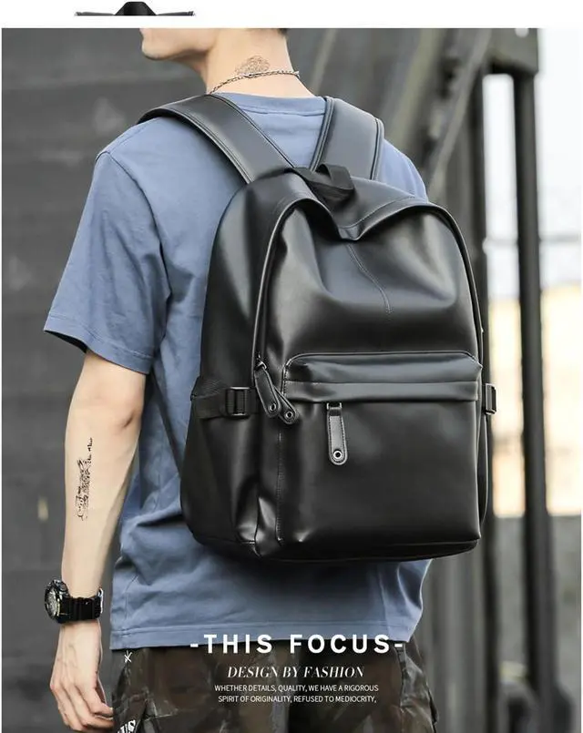 Alt view image 3 of 5 - MATE ELAN Pu Leather Laptop Backack For Men Women Classic Water-Resistant Purse Airplane Travel Backpacks Work Business Bag Black