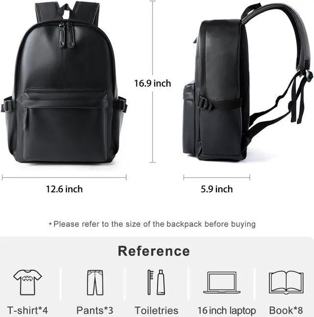 Alt view image 5 of 5 - MATE ELAN Pu Leather Laptop Backack For Men Women Classic Water-Resistant Purse Airplane Travel Backpacks Work Business Bag Black
