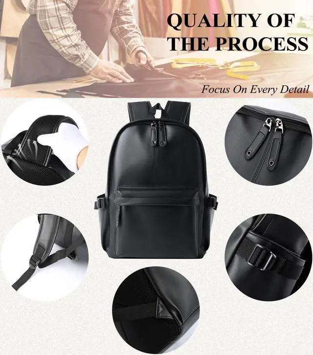 Alt view image 4 of 5 - MATE ELAN Pu Leather Laptop Backack For Men Women Classic Water-Resistant Purse Airplane Travel Backpacks Work Business Bag Black