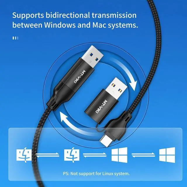 Alt view image 4 of 5 - MT-VIKI USB 3.0 + Type C Transfer Cable Synchronizer, Two Computer Mutual Data Transfer Cable High-Speed USB 3.0 Transfer Cable Support Thunderbolt 3 4 5 Gbps