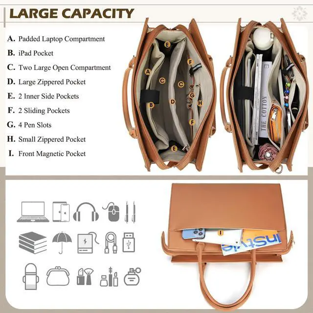 Alt view image 2 of 5 - Laptop Bag for Women 15.6 inch Leather Tote Bag 2pcs Set Professional Work Bag with Clutch Purse Large Office Computer Tote Teacher Purse Shoulder Bag, Brown