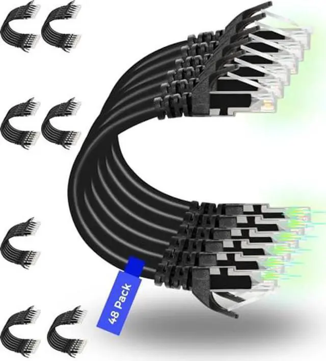 Main image of Rapink Patch Cables Cat6 0.5ft (48 Pack), Ethernet Patch Cable 10G, Cat 6 Patch Cable for Patch Panel to Switch, Flexiable Cat 6 Ethernet Cable with Gold Plated Black