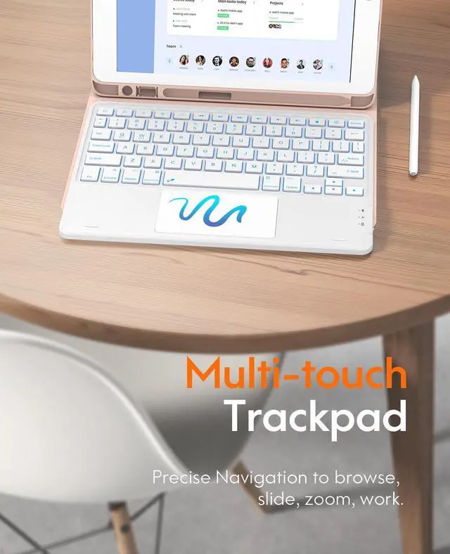 Alt view image 5 of 5 - CHESONA for iPad 9th Generation Case with Keyboard, 7 Color Backlit, Multi-Touch Trackpad, Built-in Pencil Holder, 2 Wireless Channels, Flip Stand Keyboard Case for iPad 9th/8th/7th Gen 10.2 Pink