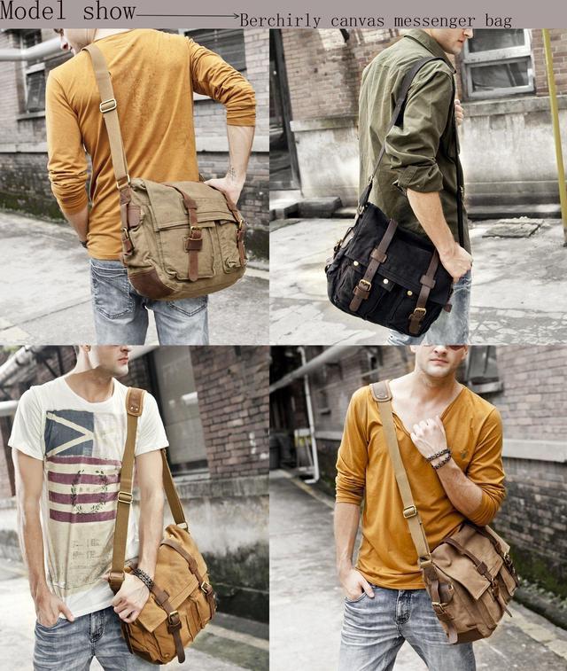 Berchirly Military Men 14.7Inch Laptop Messenger Crossbody Bag Canvas Leather Travel Shoulder Bags Newegg