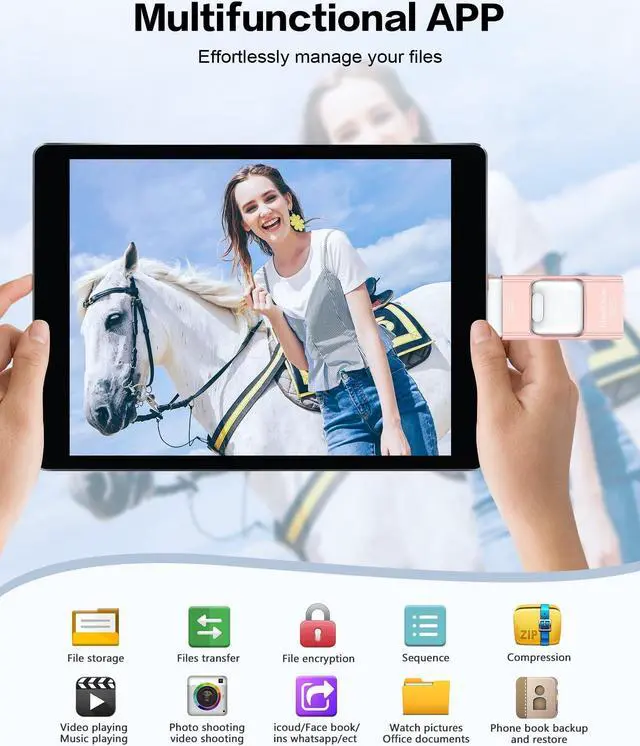 Alt view image 3 of 5 - Flash Drive for iPhone 512GB, Photo Stick Thumb Drive USB Stick High Speed Transfer USB Drives External Storage Memory Expansion for iPhone/iPad/PC/Laptop (Pink)