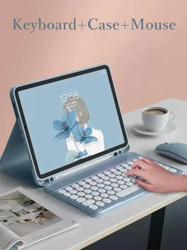 Alt view image 2 of 5 - kaidisen Keyboard Case for Galaxy Tab A8 10.5 inch Case with Keyboard and Bluetooth Mouse, Detachable Candy Color Keyboard Cover Round Key,Pink