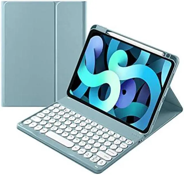 Alt view image 2 of 5 - kaitesi iPad Mini 6 Keyboard Case with Mouse Pencil Charging in Pencil Holder Cute Round Keys Detachable Bluetooth Keyboard Slim Smart Cover (Blue)