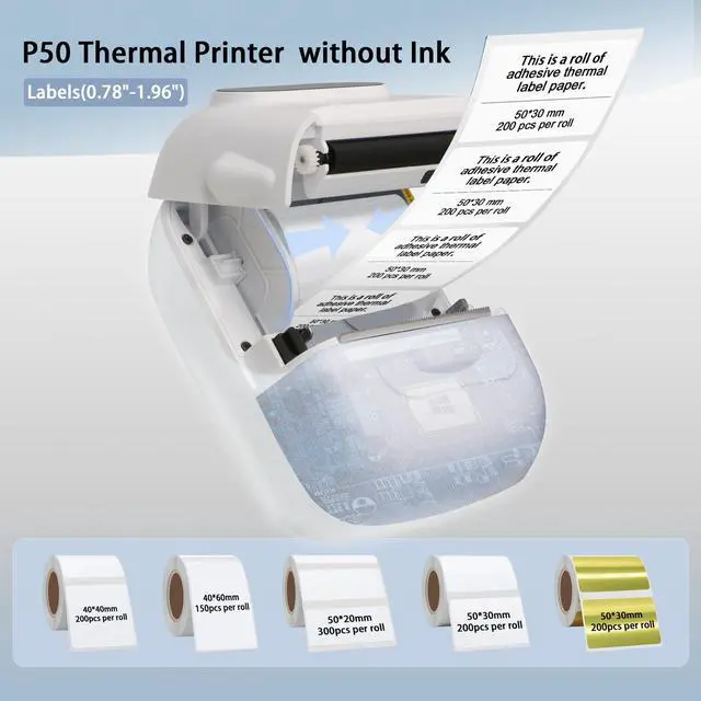 Alt view image 4 of 5 - HYBSK P50 Label Maker Direct Thermal Printer + 4 Rolls 50x30mm Removable Printer Thermal Label Paper