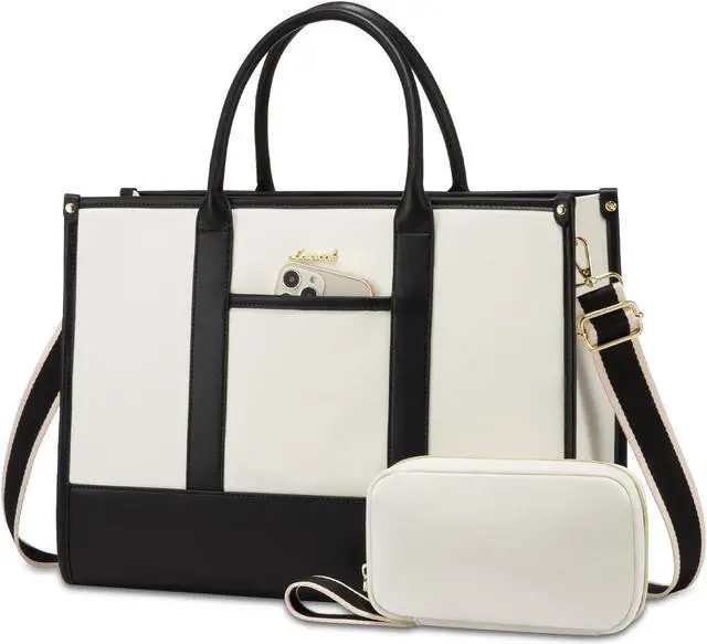 Main image of LOVEVOOK Laptop Tote Bags for Women Work Bag 17.3 inch Large Professional Teacher Purse Lightweight Computer Bag Briefcase Business Office, Beige-black
