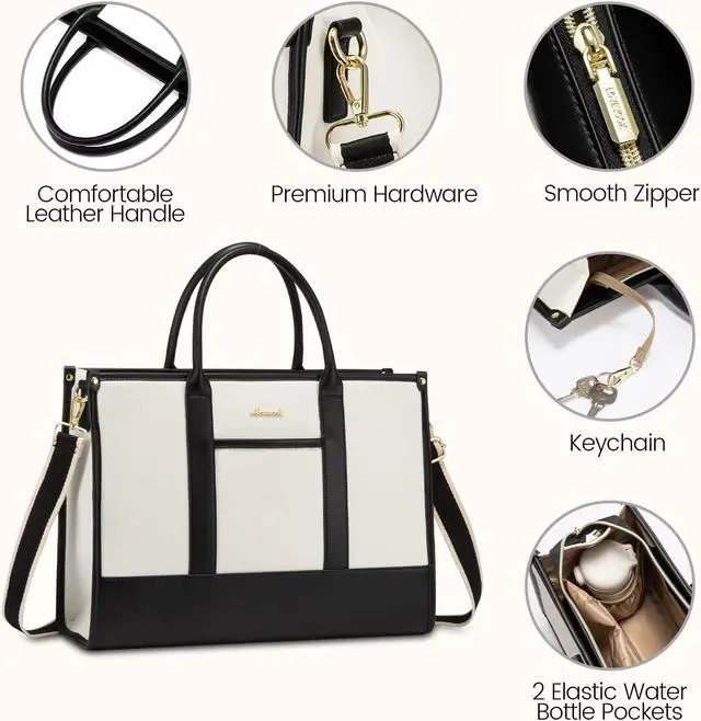 Alt view image 4 of 5 - LOVEVOOK Laptop Tote Bags for Women Work Bag 17.3 inch Large Professional Teacher Purse Lightweight Computer Bag Briefcase Business Office, Beige-black
