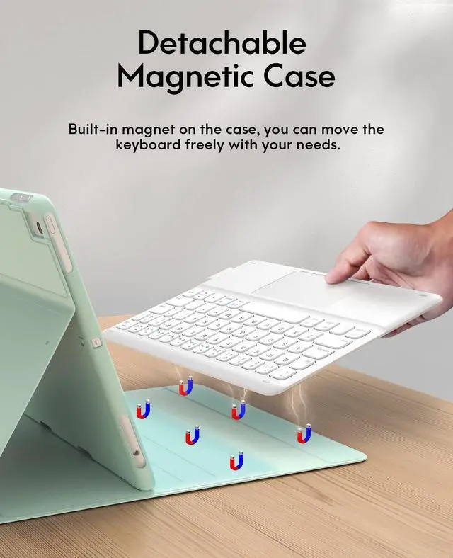 Alt view image 4 of 5 - iPad Keyboard 9th Generation, Keyboard for iPad 8th Generation/7th Gen 10.2 Inch, Smart Trackpad, Detachable Wireless with Pencil Holder, Flip Stand Keyboard Case for iPad 9th/8th/7th Gen 10.2", Green