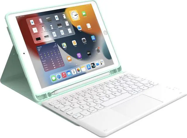 Alt view image 3 of 5 - iPad Keyboard 9th Generation, Keyboard for iPad 8th Generation/7th Gen 10.2 Inch, Smart Trackpad, Detachable Wireless with Pencil Holder, Flip Stand Keyboard Case for iPad 9th/8th/7th Gen 10.2", Green