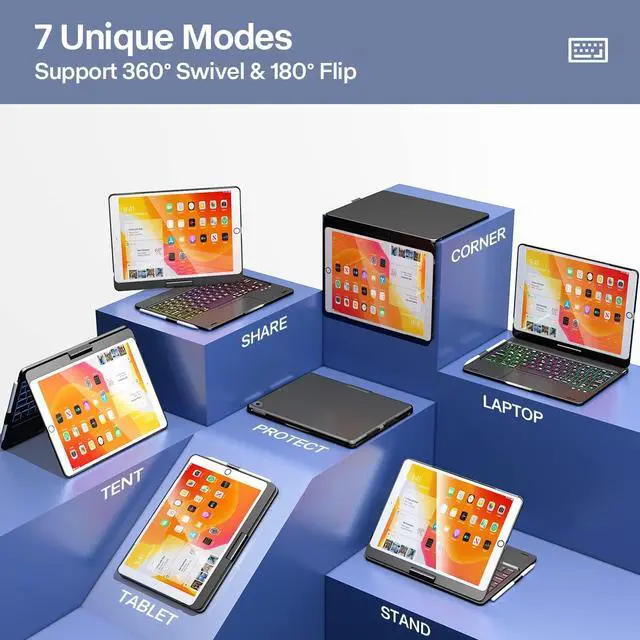 Alt view image 3 of 5 - NOKBABO iPad 9th Generation Case with Keyboard 360° Rotatable Touchpad and 7 Color Backlight & Pencil Holder for iPad 9th/8th/7th Gen 10.2 inch & iPad Air 3rd Gen/iPad Pro 10.5 inch - Black