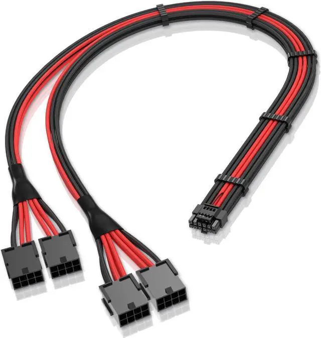 Main image of EZDIY-FAB GPU Power Sleeved Cable Extension, 16pin(12+4) 12VHPWR PCIe 5.0 Connector Male to 4X PCIE 8 PIN for RTX 3090Ti/RTX4090/RTX4080, with Pre-Installed Cable Combs-16AWG/Black Red