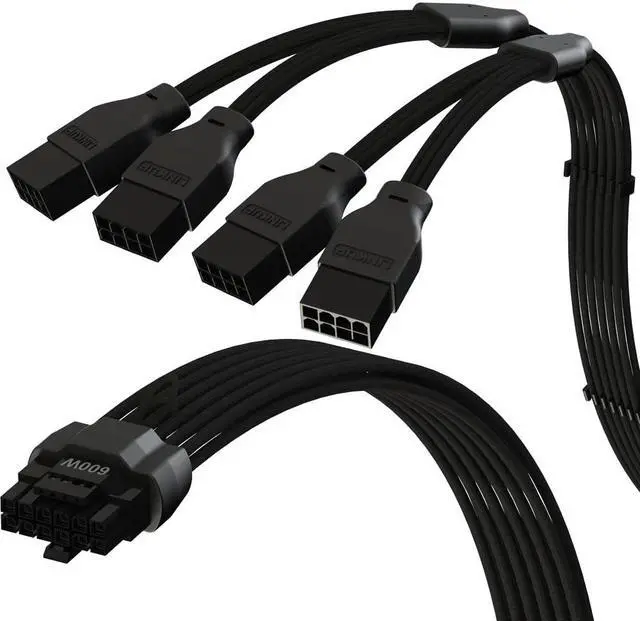 Main image of LINKUP - AVA 600W PCIE 5.0 16Pin (12+4) High Current Power Cable|16AWG, Molded, Soldered & Sleeved Type|for 4x8Pin PCIE 4.0 PSU|Compatible with RTX40 & RTX30 FE GPUs|45cm Black