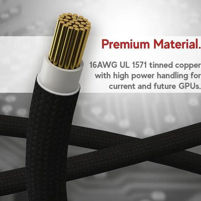 Alt view image 4 of 5 - LINKUP - AVA 600W PCIE 5.0 16Pin (12+4) High Current Power Cable|16AWG, Molded, Soldered & Sleeved Type|for 4x8Pin PCIE 4.0 PSU|Compatible with RTX40 & RTX30 FE GPUs|45cm Black