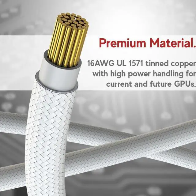 Alt view image 4 of 5 - LINKUP - AVA 600W PCIE 5.0 16Pin (12+4) High Current Power Cable | 16AWG, Molded, Soldered & Sleeved Type | for 4x8Pin PCIE 4.0 PSU | Compatible with RTX50 RTX40 RTX30 FE GPUs | 45cm White