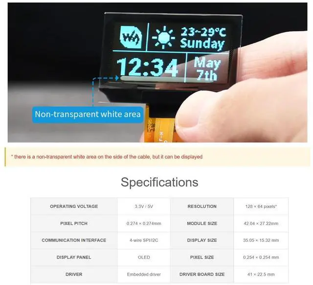 Alt view image 3 of 5 - waveshare for Raspberry Pi/Arduino/STM32, 1.51" Transparent OLED Screen with Expansion Board, 128x64 Pixels Light Blue Color Display,3.3V / 5V Voltage Embedded Chip, SPI/I2C Interfaces