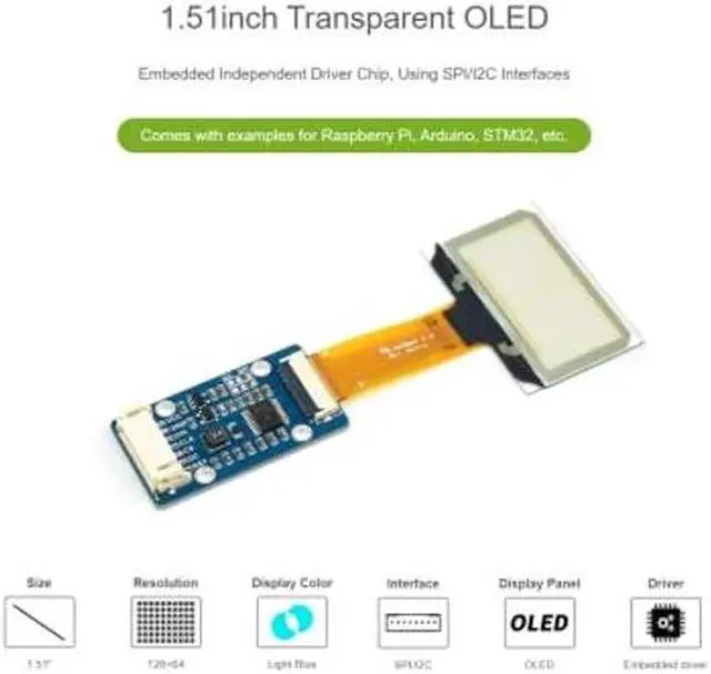 Alt view image 2 of 5 - 1.51inch Transparent OLED Display Module 128x64 Resolution Light Blue Color Display OLED for Raspberry Pi/Arduino/STM32,Full Viewing Angle,Embedded Independent Driver Chip,SPI/I2C Interfaces