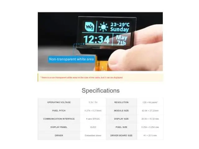 Alt view image 3 of 5 - 1.51inch Transparent OLED Display Module 128x64 Resolution Light Blue Color Display OLED for Raspberry Pi/Arduino/STM32,Full Viewing Angle,Embedded Independent Driver Chip,SPI/I2C Interfaces