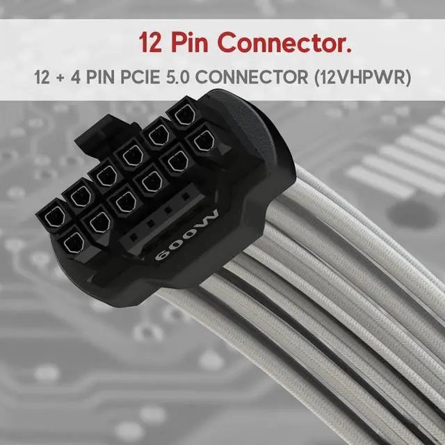 Alt view image 2 of 5 - LINKUP - AVA 600W PCIE 5.0 16Pin (12+4) High Current Power Cable | Molded & Soldered Type 16AWG Sleeved | Compatible with RTX5000 RTX4000 RTX3000 FE | 70cm White