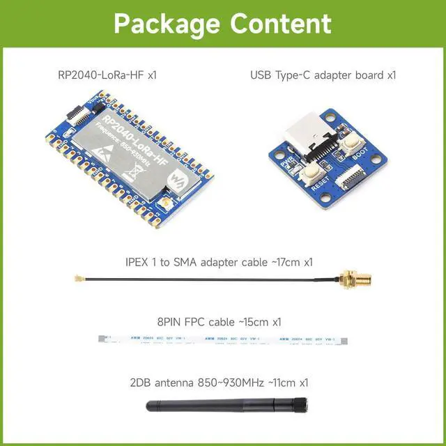 Alt view image 2 of 5 - Waveshare RP2040-LoRa Development Board, Integrates SX1262 RF Chip, Long-Range Communication, HF Kit, Bundle with USB Type-C Adapter Board and 8PIN FPC Cable ~15cm