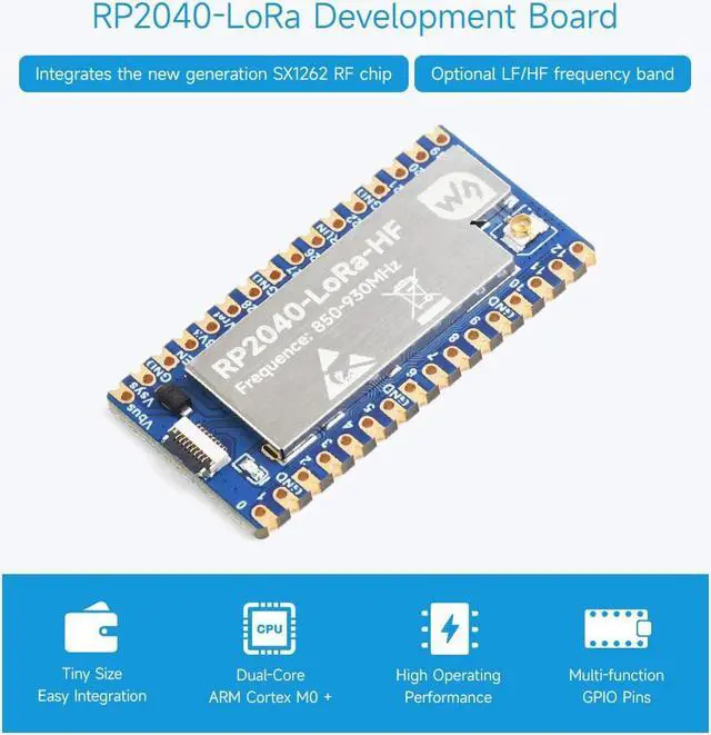 Alt view image 4 of 5 - Waveshare RP2040-LoRa Development Board, Integrates SX1262 RF Chip, Long-Range Communication, HF Kit, Bundle with USB Type-C Adapter Board and 8PIN FPC Cable ~15cm