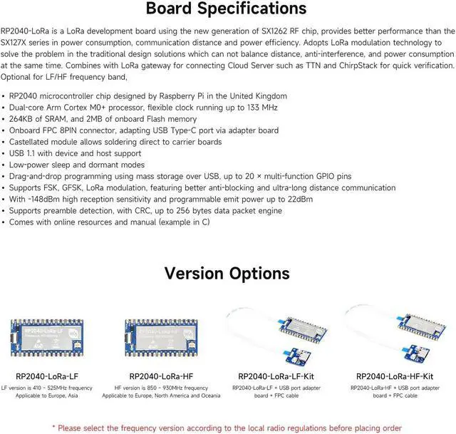 Alt view image 5 of 5 - Waveshare RP2040-LoRa Development Board, Integrates SX1262 RF Chip, Long-Range Communication, HF Kit, Bundle with USB Type-C Adapter Board and 8PIN FPC Cable ~15cm