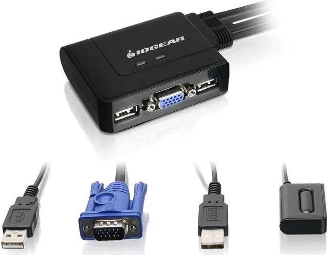 Main image of IOGEAR 2-Port USB VGA Cabled KVM Switch - 2048 x 1536 - Remote Button Switch - Plug n Play - PC, MAC, SUN - GCS22U