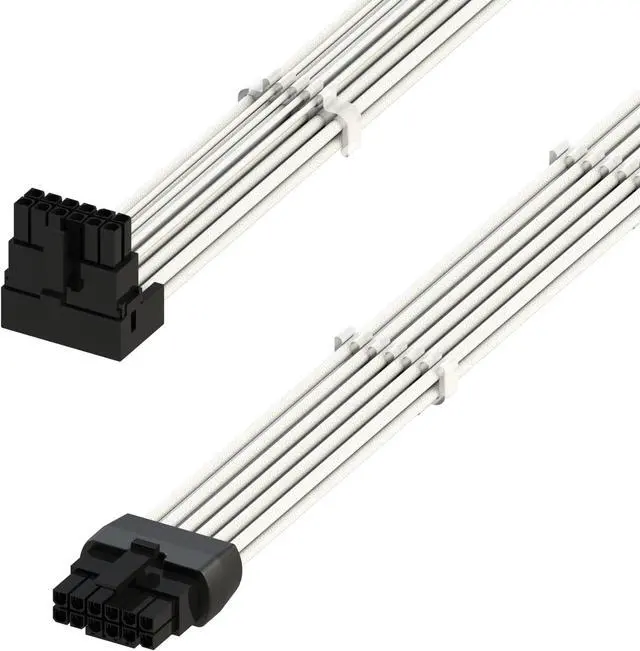 Main image of LINKUP - AVA Left Angle 600W PCIE 5.0 16Pin (12+4) High Current Power Cable | Molded & Soldered Type 16AWG Sleeved | Compatible with RTX5000 RTX4000 RTX3000 FE | 70cm White