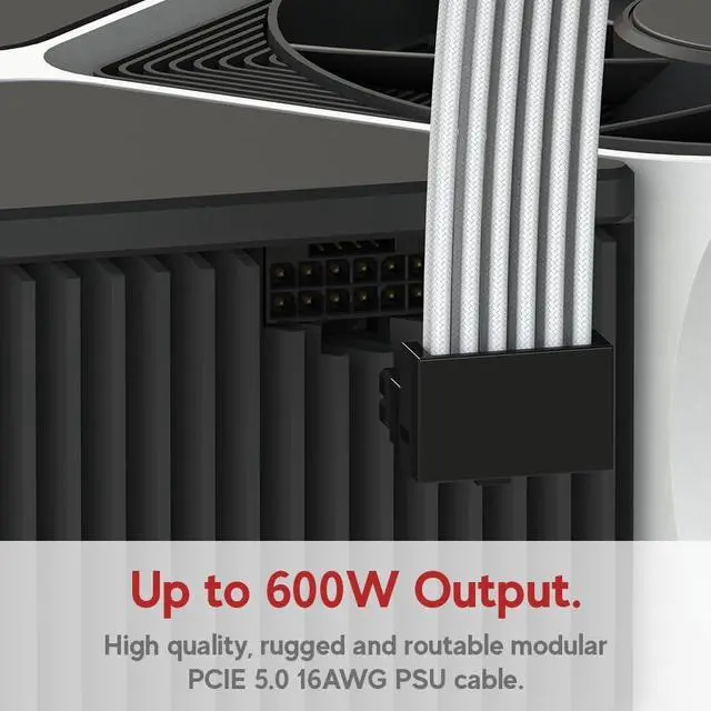 Alt view image 4 of 5 - LINKUP - AVA Left Angle 600W PCIE 5.0 16Pin (12+4) High Current Power Cable | Molded & Soldered Type 16AWG Sleeved | Compatible with RTX5000 RTX4000 RTX3000 FE | 70cm White