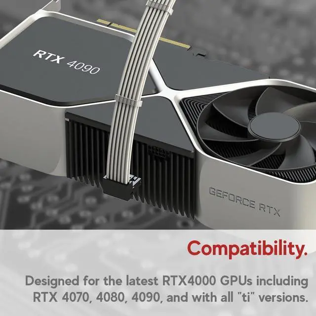 Alt view image 5 of 5 - LINKUP - AVA Left Angle 600W PCIE 5.0 16Pin (12+4) High Current Power Cable | Molded & Soldered Type 16AWG Sleeved | Compatible with RTX5000 RTX4000 RTX3000 FE | 70cm White